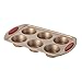 Rachael Ray Cucina Bakeware Set Includes Nonstick Cake Cookie Baking Sheet and Muffin Cupcake Pan, 4 Piece, Latte Brown with Cranberry Red Grips
