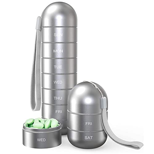 URFEDA Pastillero llavero de acero inoxidable, resistente al agua para 7 días, pastillero con 7...