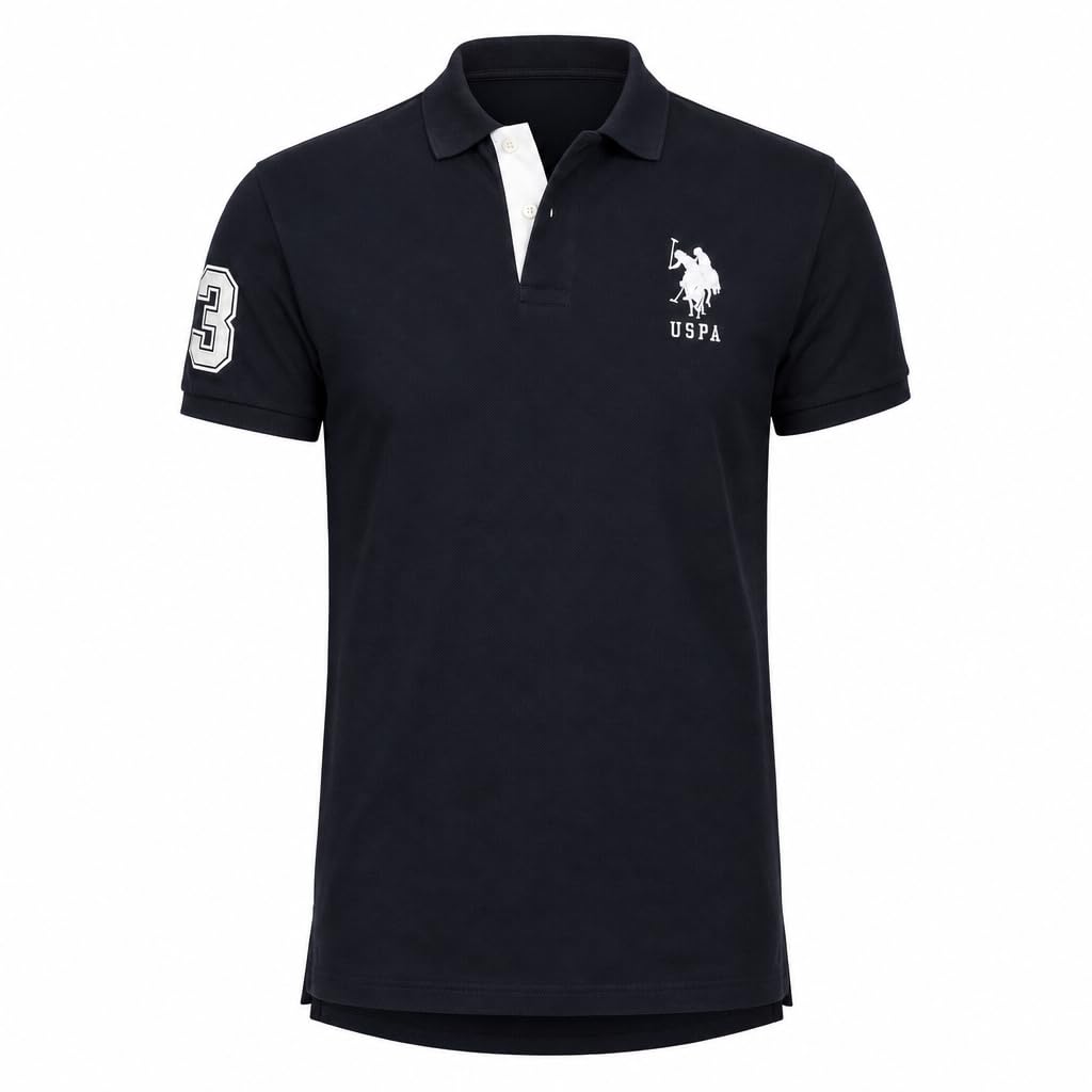 U.S. Polo Assn. Men's Short-Sleeve Polo Shirt with Applique, Black/White, S