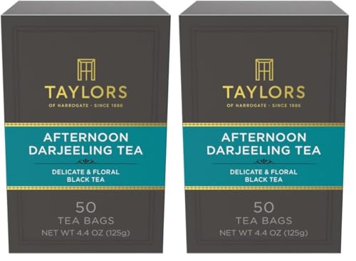 Image of Taylors of Harrogate Afternoon Darjeeling, Black Tea, Pillow Bags 50 Count, Delicate, Sweet & Floral, Caffeinated, Enjoy Hot or Iced, 50 Teabags (Pack of 2)