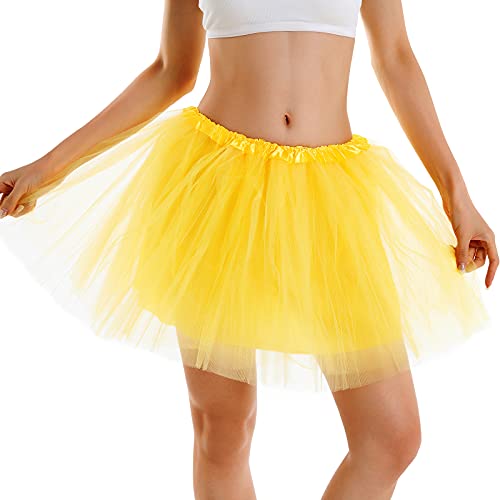 Phantomon Tutu Skirt Women's Teens Classic Elastic 4 Layered Tulle Ballet Tutu Skirt, Adult Size Non See-Through, Yellow, One Size