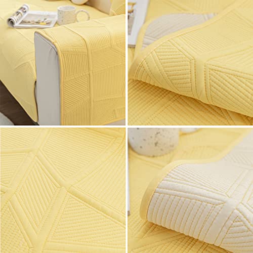 Vctops Embroidery Solid Color Sofa Cover Couch Covers Farmhouse Cotton Quilted Sectional Couch Cover Soft Non Slip Sofa Slipcover For Dogs, Children, Pets Furniture Protector (Yellow A,28"X35") #TOP6