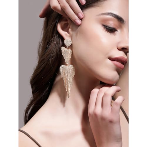 Image of Rubans Long Dangler Earrings Crystal & American Diamond Zirconia Jewellery Gift for Women & Girls