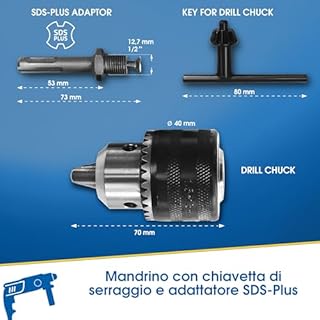 S&R Mandrino per Punte trapano 1,5-13 mm 1/2 + Adattatore SDS PLUS e Chiavetta di Serraggio. Filettatura M12