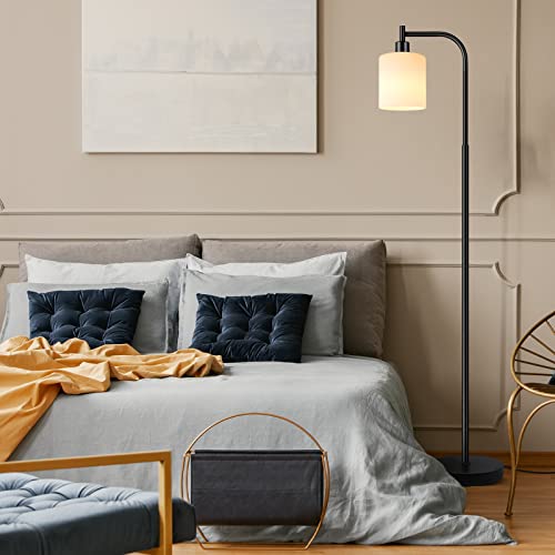 Industrial Floor Lamp, Standing Lamp With White Frosted Glass Lampshade, 9W 3-Color Temperature Led Bulb Included, Bright Modern Floor Lamp With Foot Switch For Living Room And Bedroom, Office #TOP6