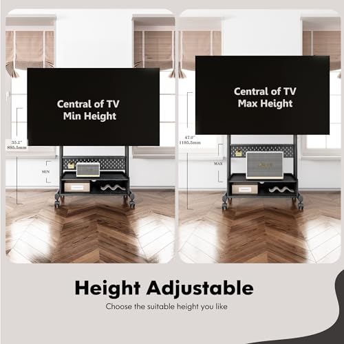 FITUEYES Tall TV Stand with Wood Storage Cabinet for 40-85 Inch, Stable TV Floor Stand on Wheels with DIY Peg Board, Universal Mobile TV Stand Holds 60kgs, K Series - Image 5