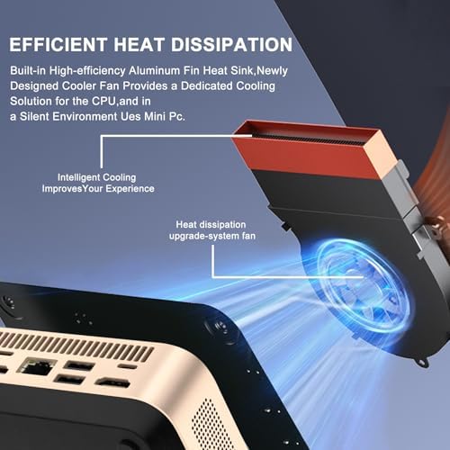 UXX 2026 Mini PC, N5095 Desktop Computer, 8GB DDR4X RAM/256GB M.2 2280 SSD+Expandable M.2 2242 SSD+M.2 WiFi, 4K Triple Display with Mouse/USB/BT/LAN/HD/Type-C-Black (Gold) - 3