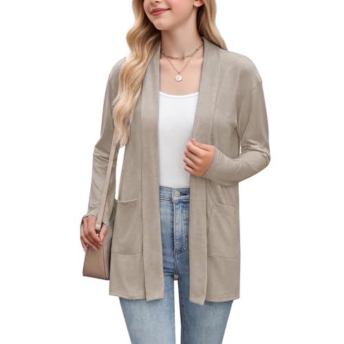 Long Sleeve Lightweight Thin 2025 Summer Cardigan for Girls Casual Loose Fit Kimono Cover Up with Pockets Open Front Cardigan3