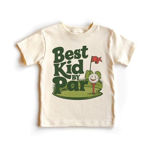 Funny Toddler Golfing Shirt - Best Kid By Par Golf Themed Birthday Outfit Boys & Girls Shirt - Natural Toddler & Youth Graphic Tee - Main Image