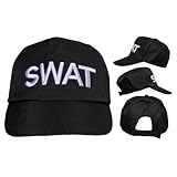 Adults Swat Hat Accessory - Pack of 1 - Black Cap with White SWAT Text - Adults Military Security Police Fancy Dress Costume Accessory