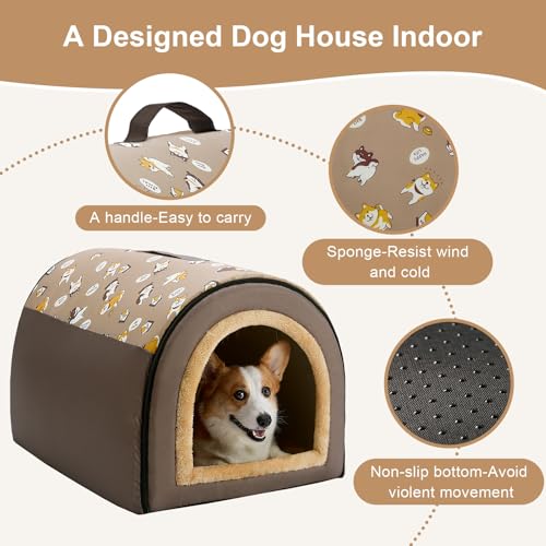 Jiupety 2 in 1 Dog House Indoor, Comfy Cave Bed Covered Dog Bed, Portable House for Large Dogs, 3XL(39"×32"×28"), Up to 90 Lb, Brown - Image 6