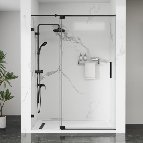 Dimaris Semi-Frameless Pivot Shower Door 41-50" W x 76" H, Matte Black