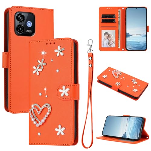Jiajihua Case Compatible with Ulefone Note 16 Pro Lanyard【Card Holder Wallet Flip Cover Magnetic Buckle Kickstand】 Orange