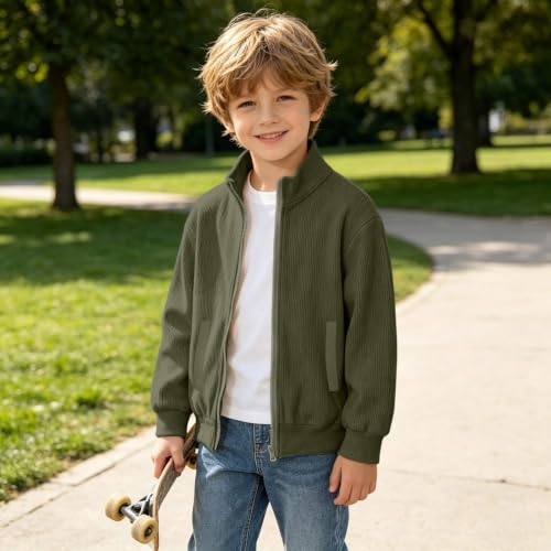 Boys Zip Up Jacket Stand Collar Textured Corduroy Knit Long Sleeve tops - image 7