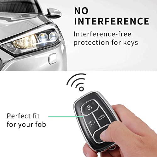 Image of Keyzone TPU Car Key Cover and Keychain Compatible for: Tata Nexon, Harrier, Tigor, Safari, Altroz, Punch Smart Key (Silver Black with Silver Black Keychain)