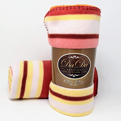 Dada Bedding Bl6116061 Striped Polar Fleece Lightweight Blanket, Throw 50X60, Red And Orange Pack Of 3 #TOP5