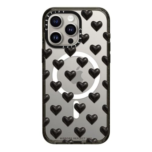 CASETiFY �C���p�N�g iPhone 15 Pro Max �P�[�X [MIL�K�i���� (4x MIL-STD-810G)/2.5m����̗����������N���A/MagSafe �ɑΉ�] - black hearts - �u���b�N