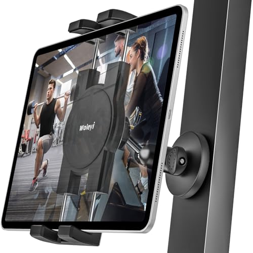 woleyi Gym Magnetic Tablet Holder - [Strong Magnets] Golf Cart Tablet Mount for Gym with 360° Adjustable Metal Base, Fitness Buddy Accessories, for iPad Pro, Air, Mini, iPhone, Galaxy, 4.7-13