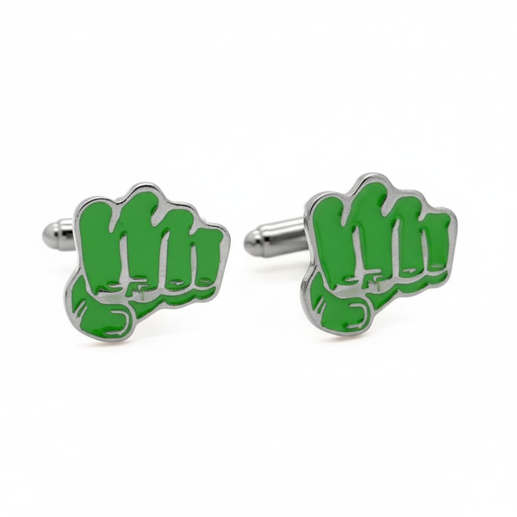 Big Guy Green Hand Cufflinks for Men | Brute Fist Design Enamel Cufflinks | Luxury Plated Base Metal | Unique Superhero Style | Gift for Men, Wedding, Party & Formal Wear-image-33