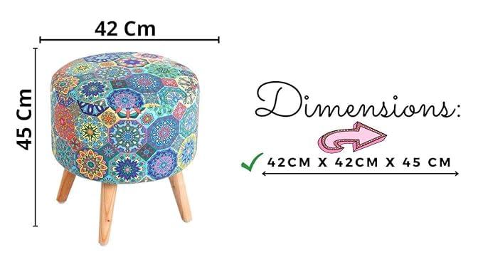 Image of Ottoman for Living Room, Velvet Round Foot Rest Stool, Wooden Legs Chair for Sitting, Ottoman for Bedroom & Makeup Room Decor | Chair (18 inchx18 inchx32 inch), Puffy (16 inchx16 inchx17 inch) | Healing Energy