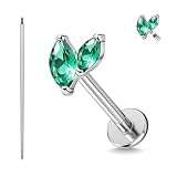 ZS 1 piercing ASTM F136 de titanio 16G de 8 mm para labio, labret, caracola, tragus, hélice, lóbulo de la oreja, hipoalergénico con rosca interna y parte trasera plana CZ para cartílago, Titanio