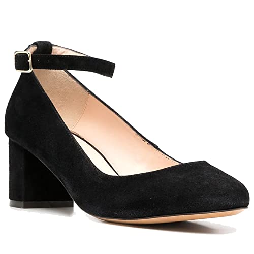 MOOMMO Women Low Chunky Block Heels Sandals Pumps Ankle Strap Round Closed Toe Dress Shoes 2" Heels Patent Suede Classic Formal Mid Heels Wedding Office Work Dance Shoe Dressy Comfort 4-11 M US4