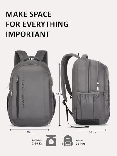 Image of Lavie Sport Maverick 35L Casual Backpack | Fits Upto 15 Inch Laptop Backpack | Laptop Compatiable | Rain cover | For Men & Women