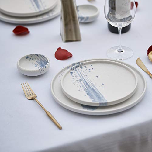 Uaral Dinner Plates,10.5Inch Ceramic Serving Plate Pasta Plates Kitchen Dishes,Set Of 4 (Matte White&Blue) #TOP2