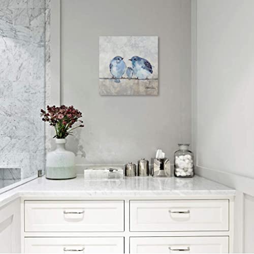 Woxfcart Bird Canvas Wall Art Blue Gray Pictures Decor For Bathroom 13.5"X13.5" #TOP4