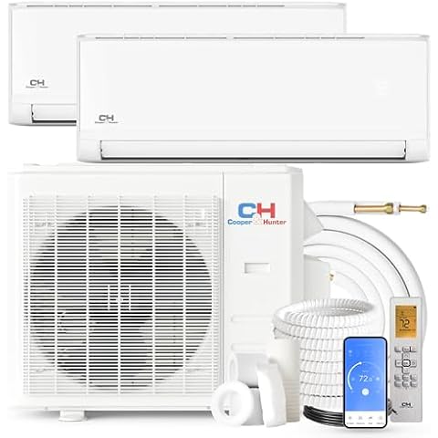Cooper & Hunter 36,000 BTU, Dual 2 Zone 18,000 + 18,000 BTU, 23.9 SEER2, Ductless Mini Split AC/Heating System, Pre-Charged, Heat Pump Including 25ft Copper Line Set and Communication Wires Cover