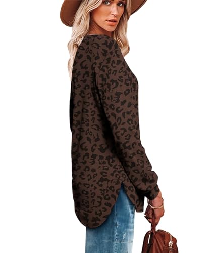 Image of OFEEFAN Womens Sweatshirt Crewneck Long Sleeve Shirts High Low Tops Curved Hem