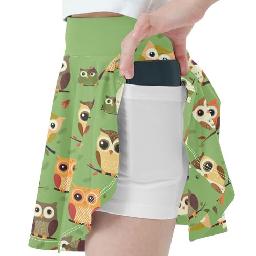 Girls Skorts High Waist Athletic Skirts with Shorts Owl Green Stretchy Teens Performance Tennis2