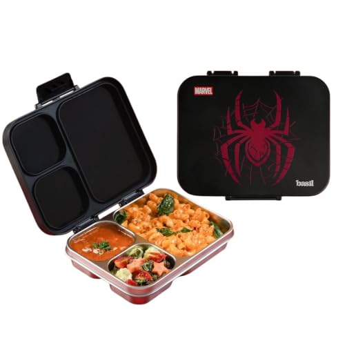 Image of Basil Bento Ace 3C Stainless Steel Lunch Box for Kids | 3 Compartment Leakproof Tiffin Box for Teens & Adults | BPA-Free, Easy-to-Open School Lunch Box | Phantom Web