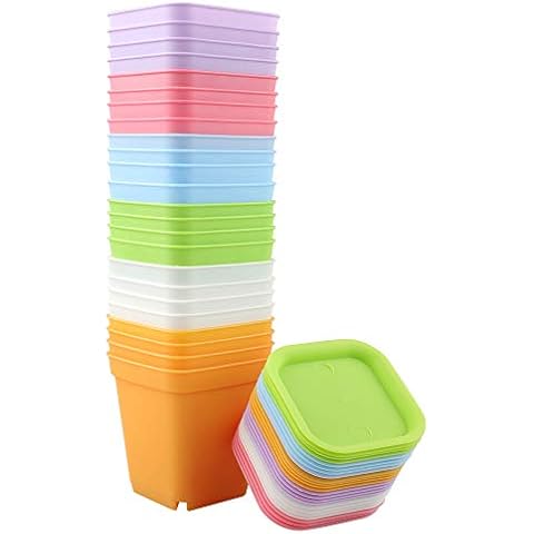 KINGLAKE 24Pcs Square Plant Pots with Trays Cover