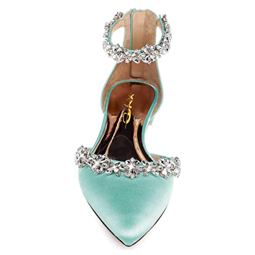 Image of XYD Women Classic Pointed Toe D'Orsay Wedding Flat Sandals Sparkly Rhinestones Ankle Strap Low Heel Dress Shoes with Zipper