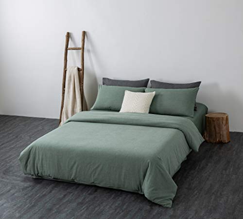 Image of F.Y.Dreams 100% Washed Cotton Duvet Cover for Weighted Blanket 60x80 inches with 16 Ties, Zipper on Long Side /Grass Green /Just Duvet Cover