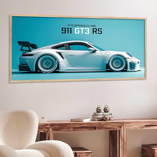 Image of walllane Big Porsche GT3RS 911 Car Framed Posters Gift Items for Boys Room Wall Decoration Bedroom Living Room Office Studio Decor | Car Poster Frame for Wall Decor Set Of 1Size(10 x 19 inch)