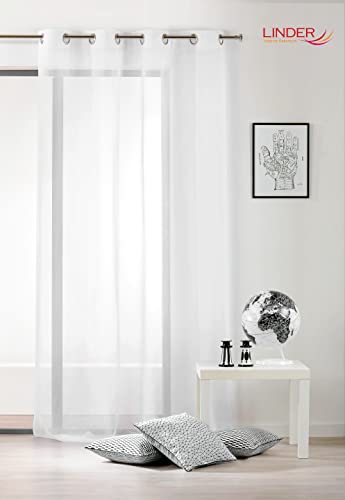 Voilage polyester transparent blanc Linder 150 cm finition soignee - 2