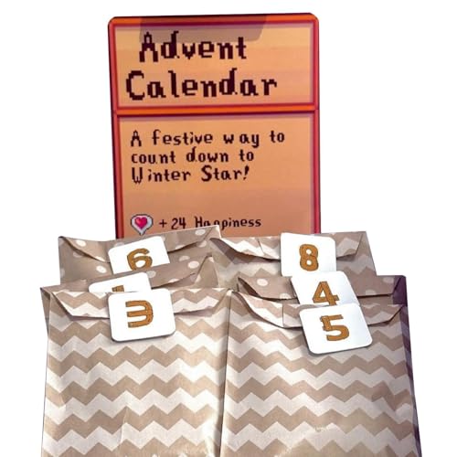 Calendrier de l'Avent Stardew Valley, calendrier de l'Avent de Noël 24 jours avec 24 objets artisanaux faits à la main, ornements de compte à rebours de Noël amusants calendrier de l'Avent pour enfant