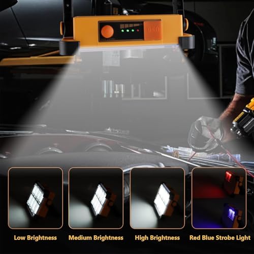 Image of 2 Pack 120W Solar Rechargeable Work Light, 144 LED 10000LM Portable Flood Light with Stand, IP66 Waterproof 4 Modes LED Job Site Lighting Flashlights for Mechanic Camping Fishing Car Repair