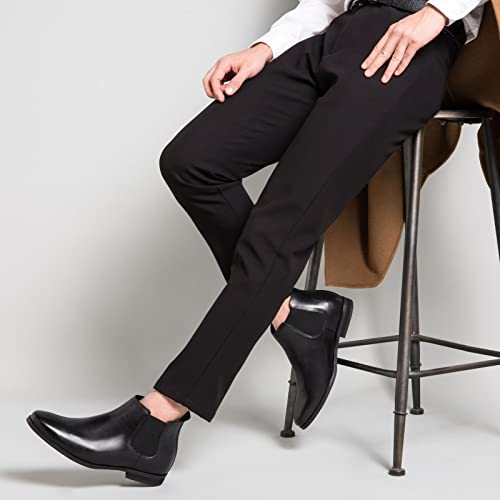 CHAMARIPA Men's Chelsea Boots Elevator Shoes - Invisible Height Increase | Built-in Elevator Insole, Genuine Calfskin Leather & Elastic Sides | Slip-Resistant Sole for Winter | Urban Style Boots4