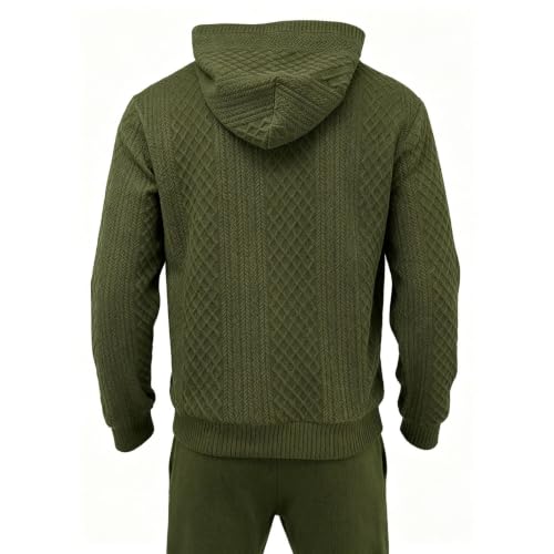 Mens Textured Knit Hoodie 2 Piece Set Relaxed Fit Drawstring Jogger Pants - image 4