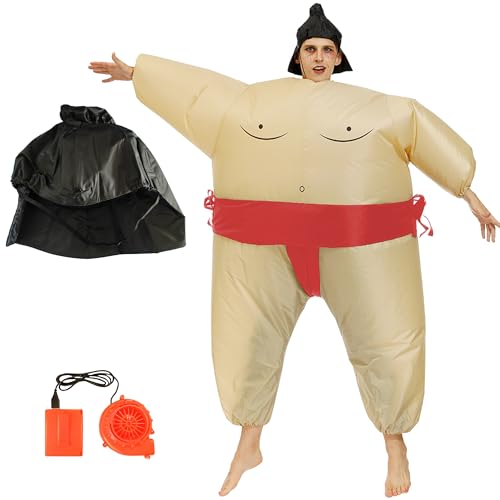 Qeefxcur Disfraz inflable de luchador de sumo para adultos, disfraz inflable para fiestas de Halloween (rojo, adultos)