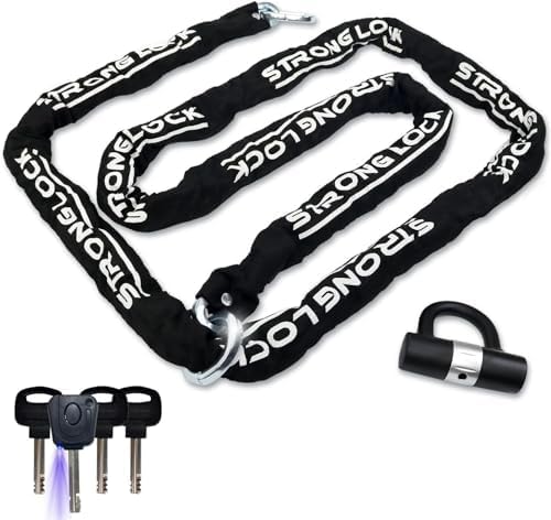 AKM Cerradura de motocicleta de 10 pies 118.1 in x 0.394 in de grosor, antirrobo, resistente, con 4 llaves de seguridad de 0.630 in, bloqueo de