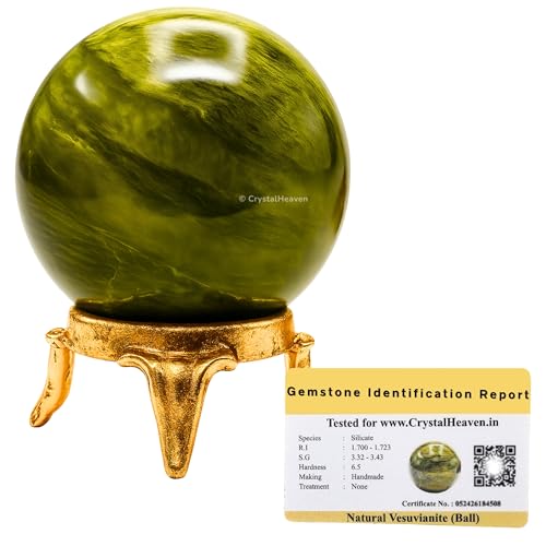 Image of Certified Vesuvianite Crystal Ball for Meditation - Premium Crystal Vastu Items for Home and Feng Shui Items for Good Luck - Ideal for Pooja Supplies and Spiritual Practices (2 inch Inch)