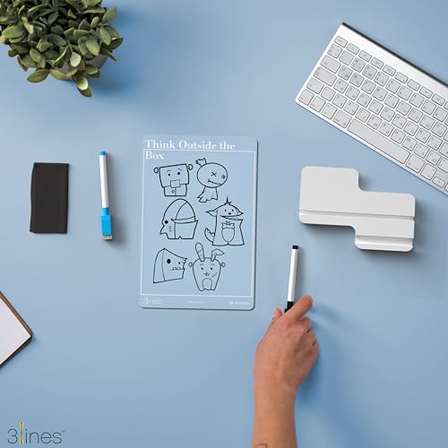 Image of 3 Lines Clarity+ 'Think Outside the Box' Acrylic Board for Desk (24x16 CM)| Best Planner & Organiser | White Acrylic Base With Slot for Phone| With 2 Markers & Cleaning Fabric |Regular Size