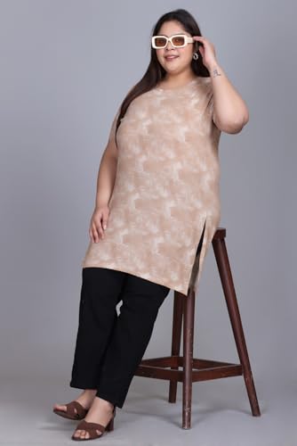 Image of RYSH Women's All-Over Printed Cotton Plus Size Longline T-Shirt with Pockets