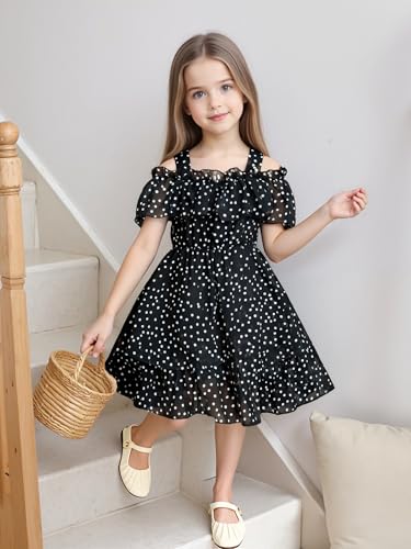 AGQT Toddler Girls Floral Print Dress Chiffon Off Shouler Casual Dress Ruffle Hem Tunic Dress Size 1-8T4