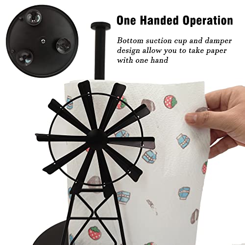 Farmhouse Paper Towel Holder Countertop, Easy One-Handed Operation, Black Metal Windmill Western Rustic Kitchen Decor For Home, Black Paper Towel Dispenser Roll Holder Stand #TOP3