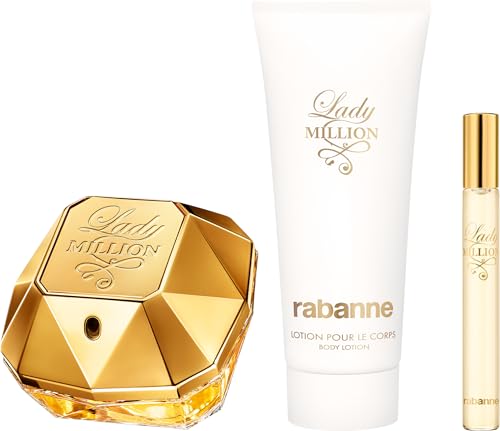 Paco Rabanne Lady Million Eau de Parfum - Set de regalo de 80 ml (contiene 80 ml de EDP, loción corporal de 100 ml y spray de viaje de 10 ml)